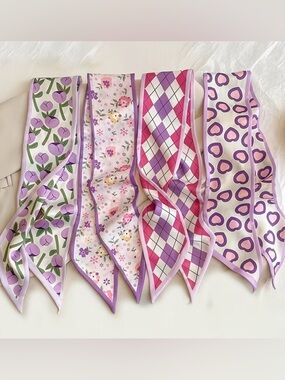 NWT Set of Four Y2K Coquette Twilly Scarves Floral Heart Argyle Pastel Twillies